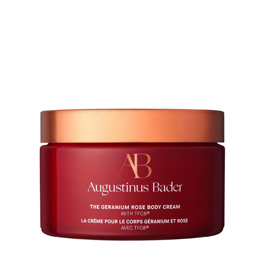 Augustinus Bader The Geranium Rose Body Cream jar with gold lid
