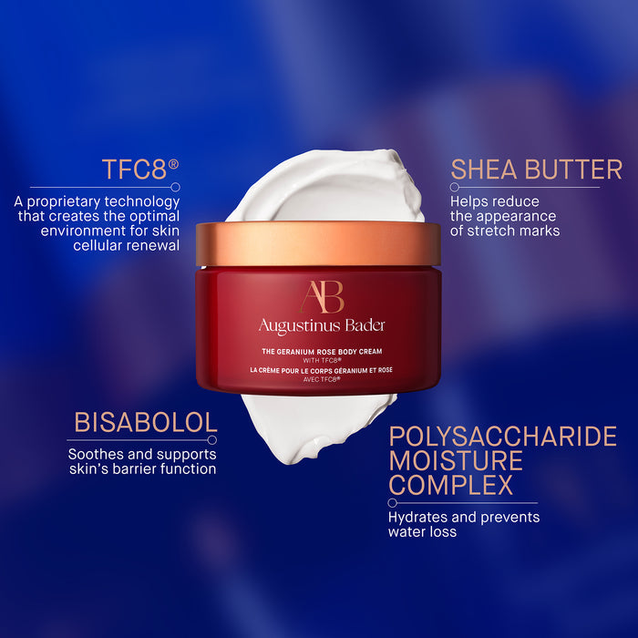 Augustinus Bader The Geranium Rose Body Cream jar with TFC8®, shea butter and hydrating complex