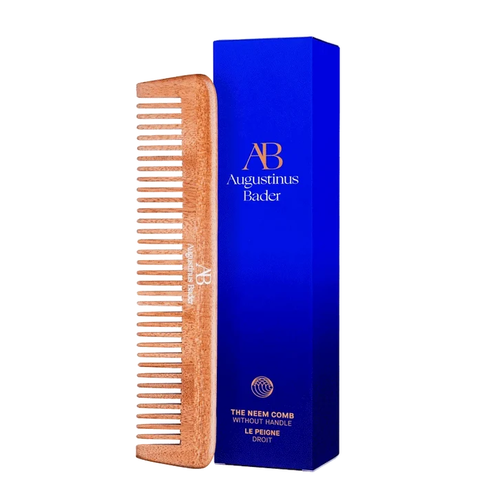 Augustinus Bader The Neem Comb with blue carton packaging, natural neem wood