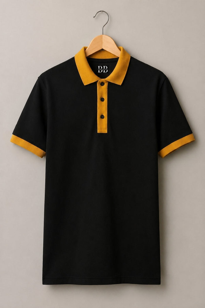 Black and Mustard Premium Cotton Polo T-Shirt