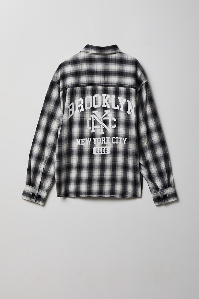 Boys Graphic Plaid Flannel Button-Up Top