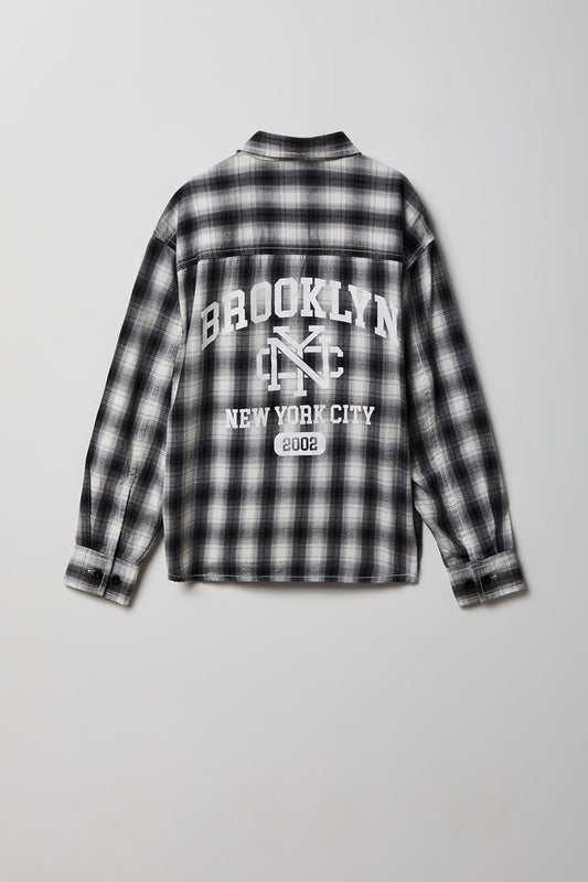 Boys Graphic Plaid Flannel Button-Up Top
