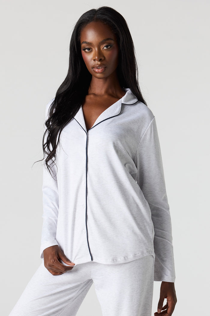 Button-Up Collared Top & Pant Pajama Set