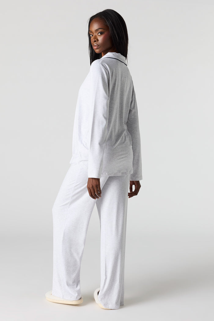 Button-Up Collared Top & Pant Pajama Set