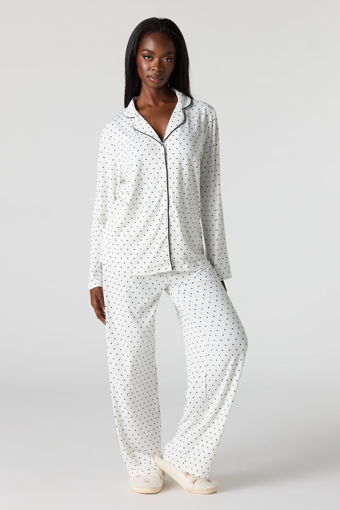 Button-Up Collared Top & Pant Pajama Set