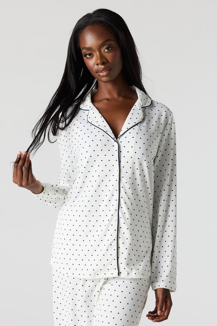 Button-Up Collared Top & Pant Pajama Set