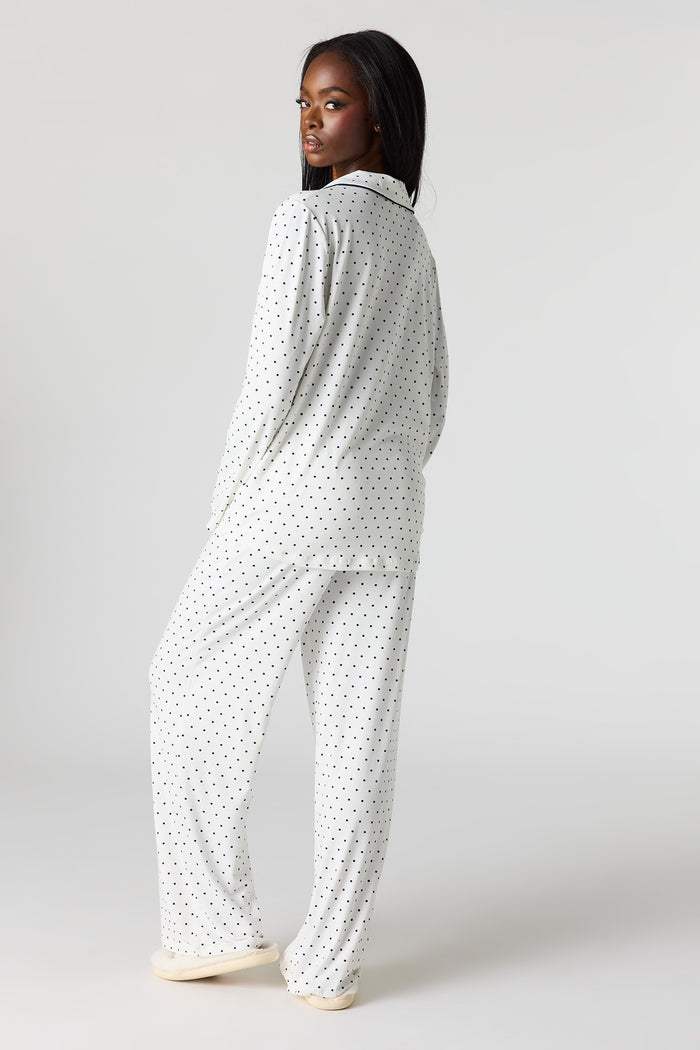 Button-Up Collared Top & Pant Pajama Set