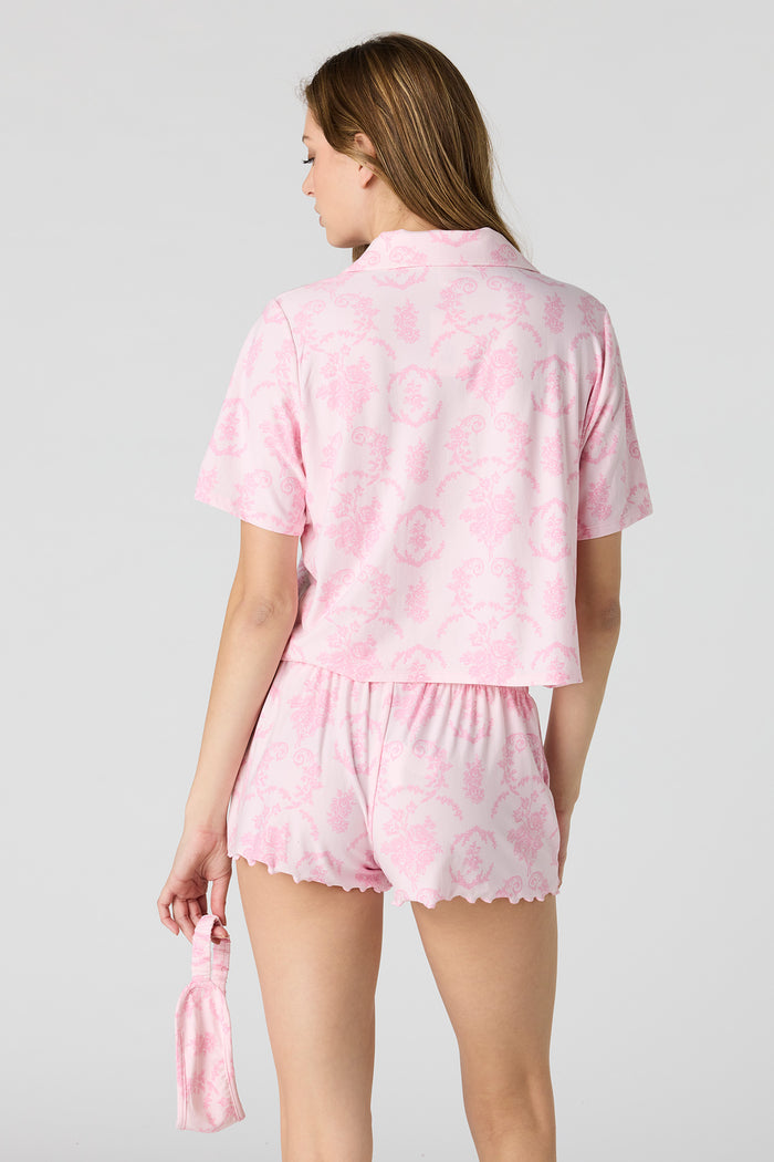 Button-Up Top & Short & Sleep Mask Pajama Set