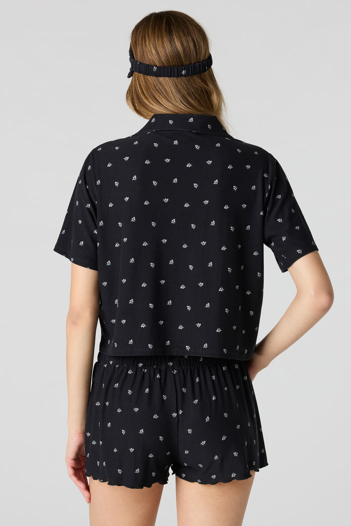Button-Up Top & Short & Sleep Mask Pajama Set
