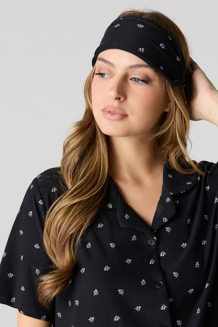 Button-Up Top & Short & Sleep Mask Pajama Set