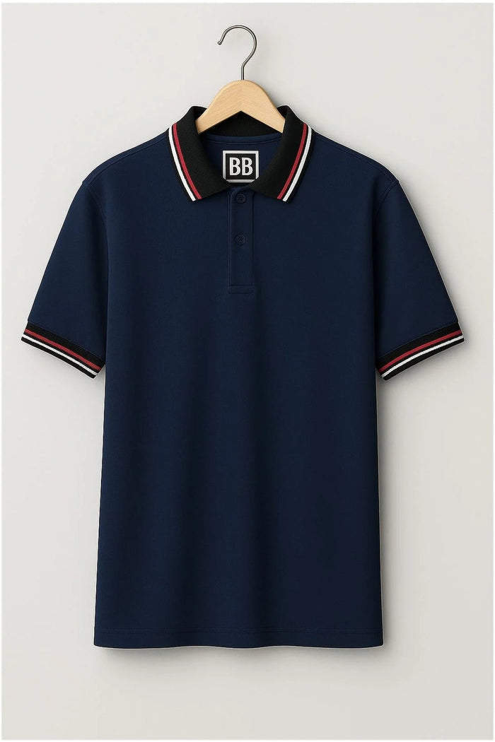 Captain’s Navy Trim Collar Polo Tshirt (Cotton Blend)