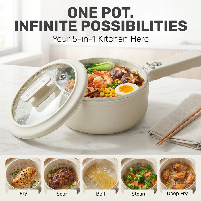 Ceramax Electric Cooker Nonstick Ceramic Skillet Pan Hot Pot Mini Cooker with Lid Steamer