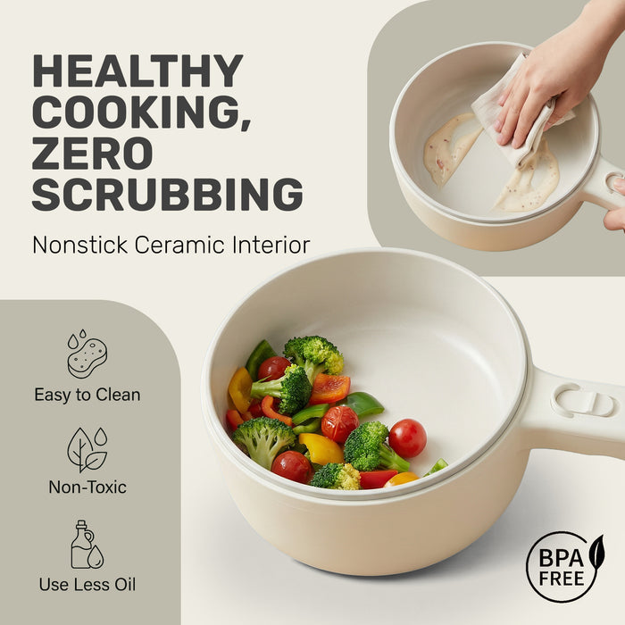 Ceramax Electric Cooker Nonstick Ceramic Skillet Pan Hot Pot Mini Cooker with Lid Steamer