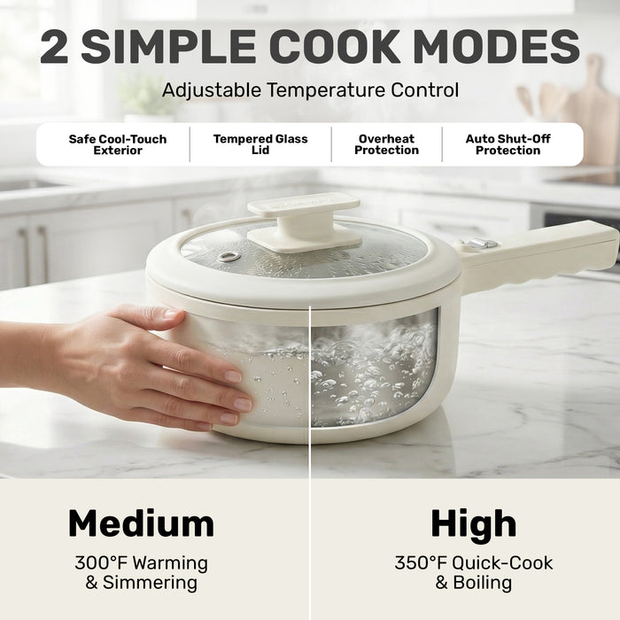 Ceramax Electric Cooker Nonstick Ceramic Skillet Pan Hot Pot Mini Cooker with Lid Steamer