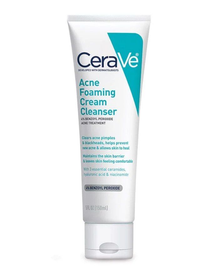 CERAVE Acne Foaming Cream Cleanser 4% Benzoyl Peroxide Acne Treatment  غسول كريمي للبشرة
