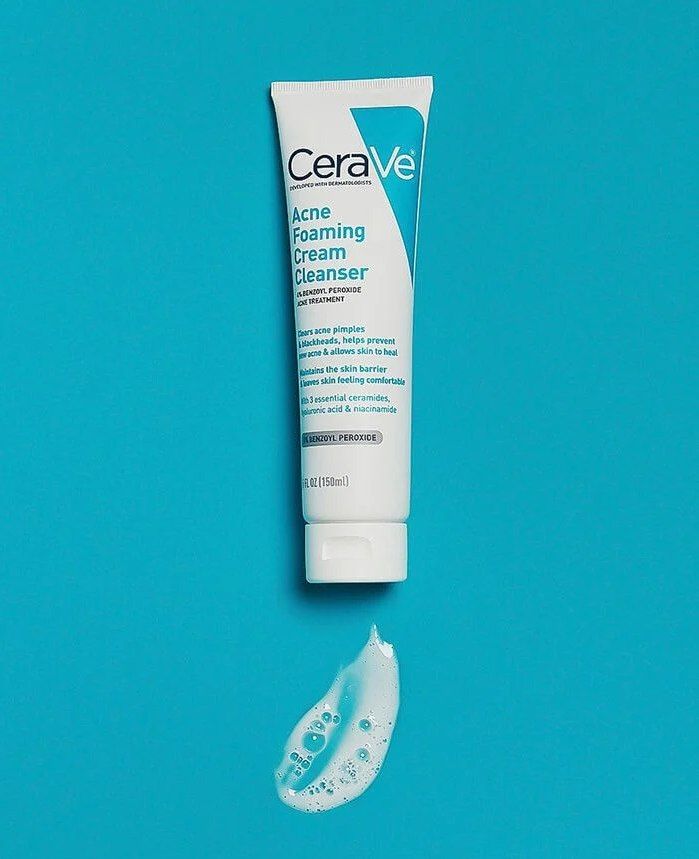 CERAVE Acne Foaming Cream Cleanser 4% Benzoyl Peroxide Acne Treatment  غسول كريمي للبشرة