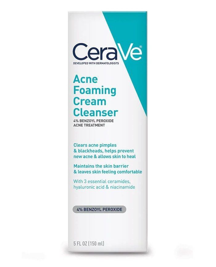 CERAVE Acne Foaming Cream Cleanser 4% Benzoyl Peroxide Acne Treatment  غسول كريمي للبشرة