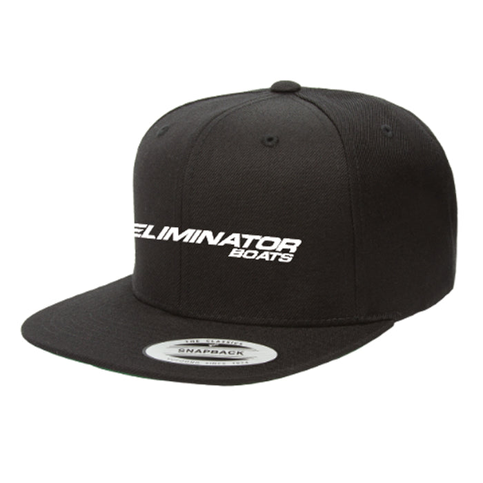 Classic Eliminator Boats Flat Bill Snapback Hat - Black/White