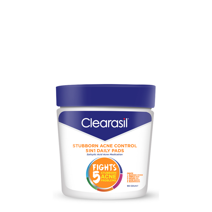 CLEARASIL STUBBORN ACNE CONTROL 5 IN 1 DAILY PADS  شرائح قطنية مشبعة بالساليسلك اسد
