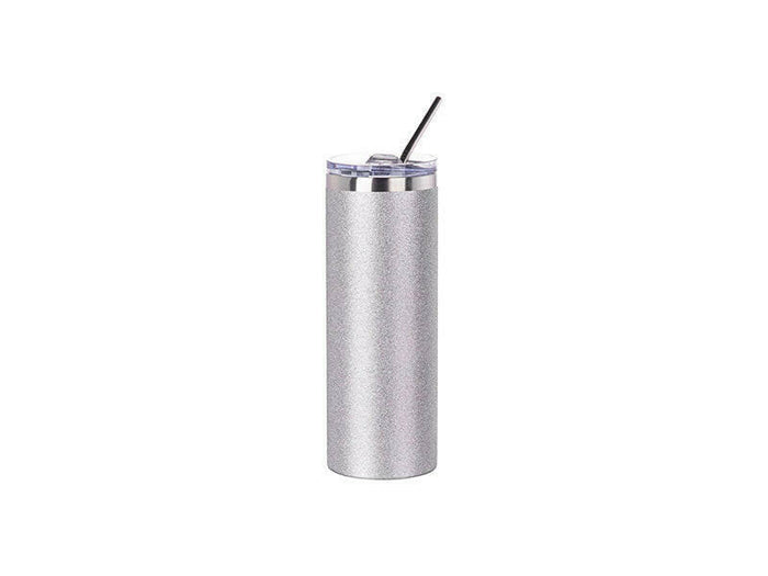 Craft Express 1 Pack 20oz Silver Glitter Sublimation Tumbler with Lid & Straw.