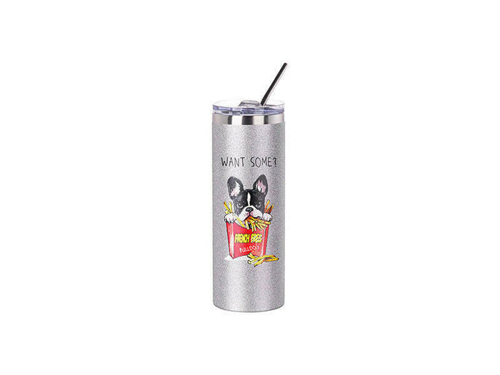 Craft Express 1 Pack 20oz Silver Glitter Sublimation Tumbler with Lid & Straw.