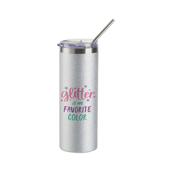 Craft Express 1 Pack 20oz Silver Glitter Sublimation Tumbler with Lid & Straw.