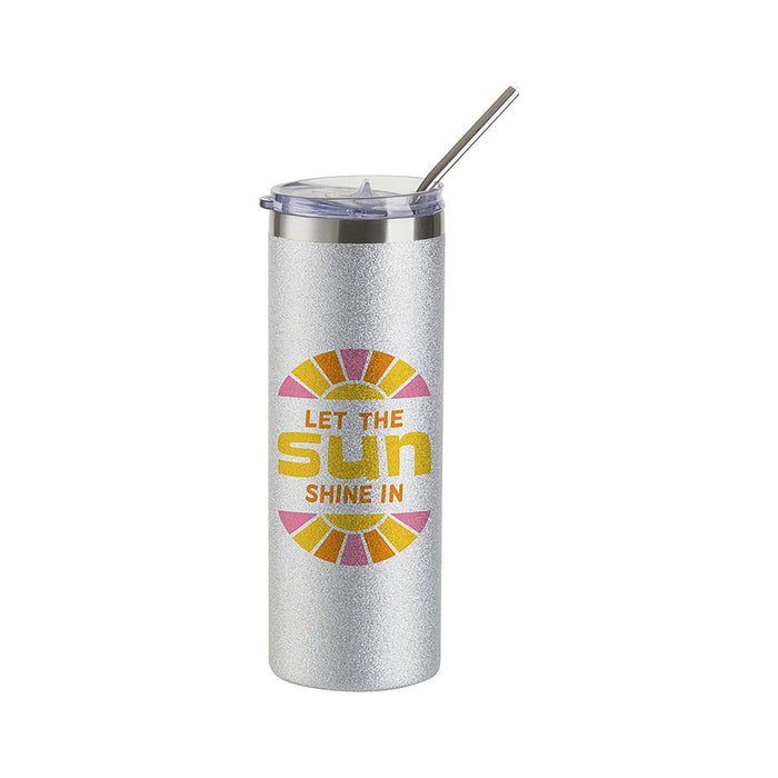 Craft Express 1 Pack 20oz Silver Glitter Sublimation Tumbler with Lid & Straw.