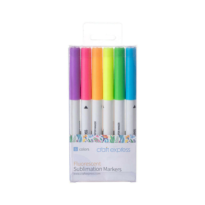 Craft Express 6 Pack Fluorescent Sublimation Markers – Dual-Tip, Neon Ink Pens.