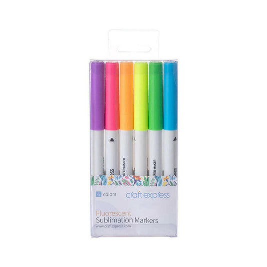 Craft Express 6 Pack Fluorescent Sublimation Markers – Dual-Tip, Neon Ink Pens.