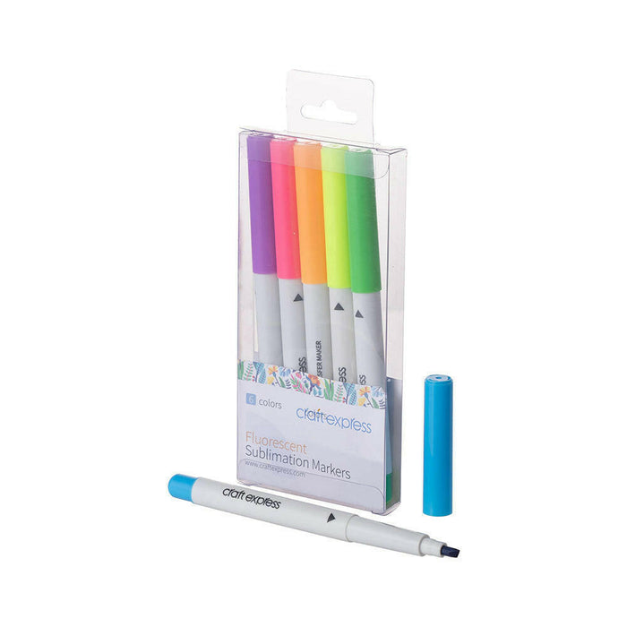 Craft Express 6 Pack Fluorescent Sublimation Markers – Dual-Tip, Neon Ink Pens.