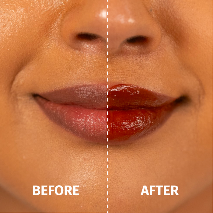 Before and After applying Tinted Vilvah Cream Bun Lip Balm