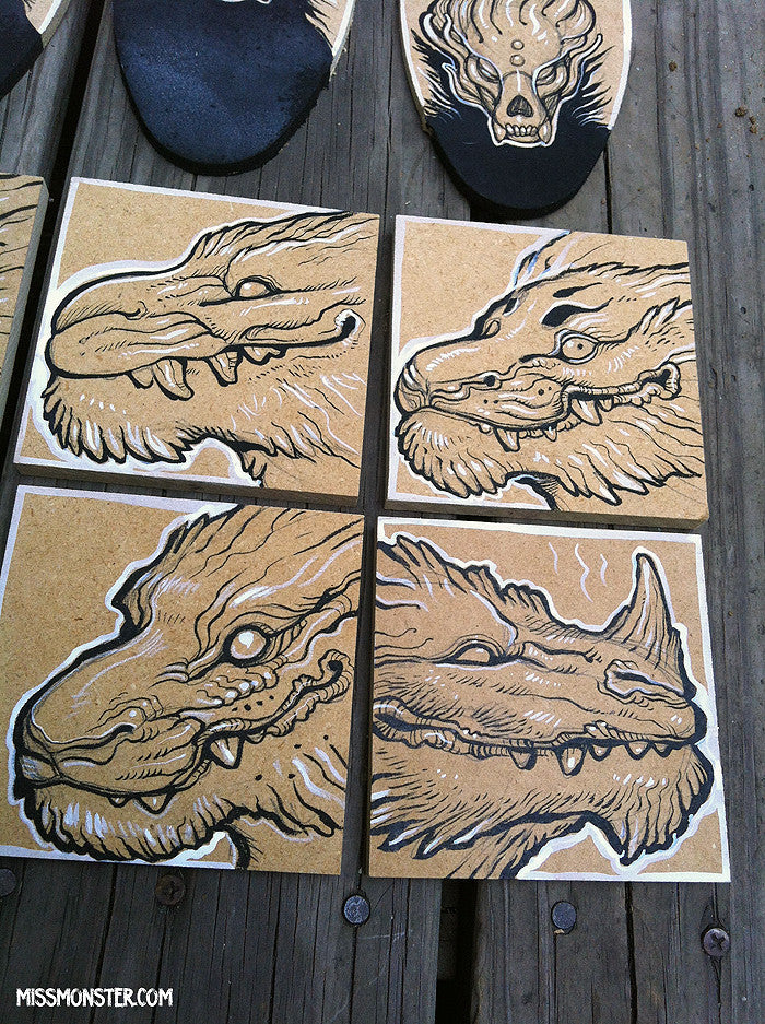DEMONS + TIGERS WOOD PANEL PAINTINGS
