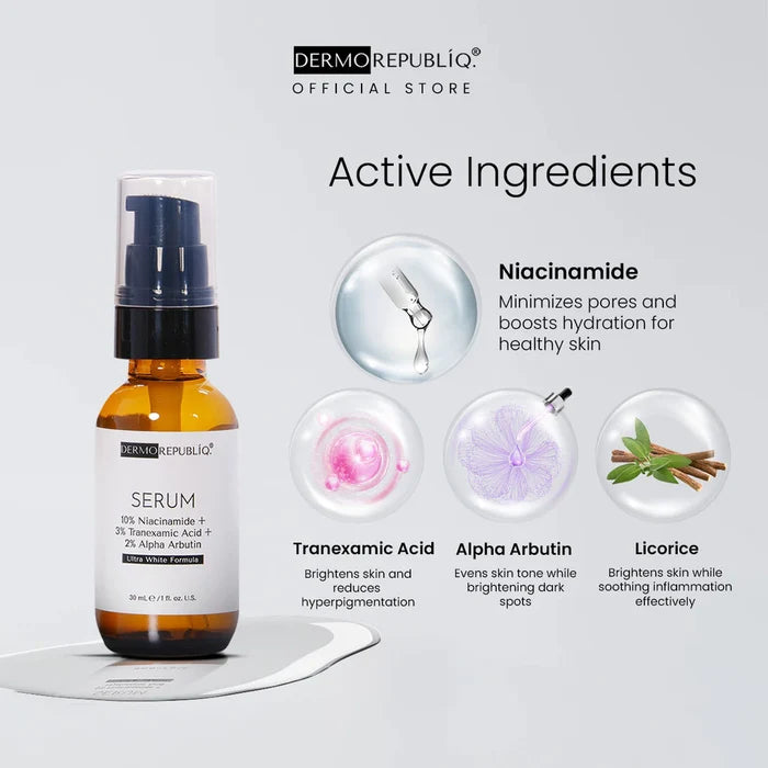 Dermorepubliq 10% Niacinamide + 3% Tranexamic Acid + 2% Alpha Arbutin Ultra White Serum 30mL