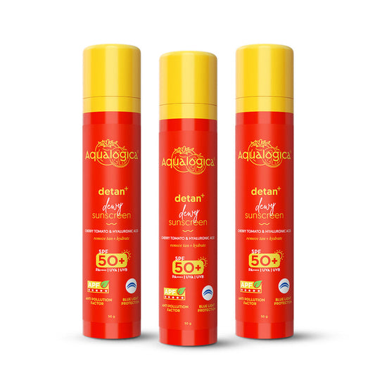 Detan+ Dewy Gel Sunscreen SPF 50+ PA++++ with 2% Kojic-Hyaluron Complex™ & Wild Berries - 50 g(Pack of 3)