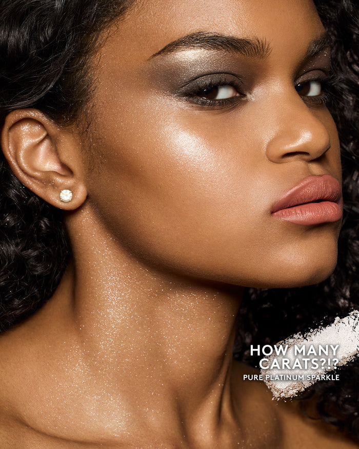 medium skin toned model wearing diamond bomb all over diamond veil in shade how many carats?!?