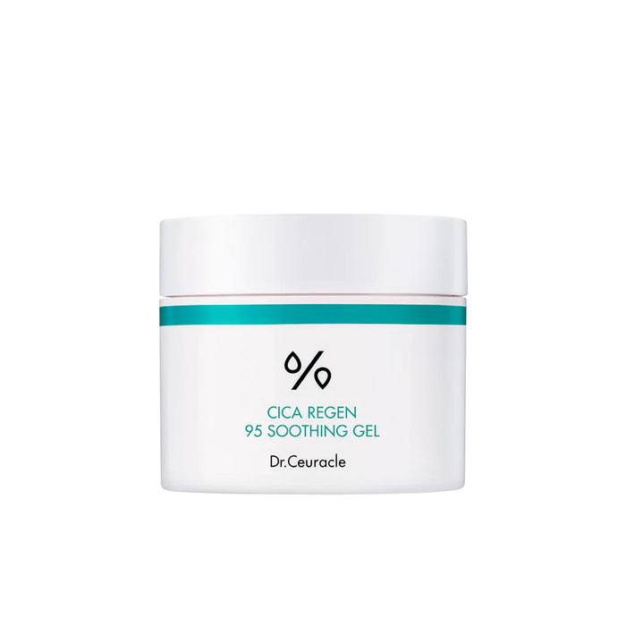 DR. CEURACLE Cica Regen 95 Soothing Gel is a lightweight, calming gel formulated with 95% Centella Asiatica Extract to soothe irritated and sensitive skin. Enriched with Madecassoside, Asiaticoside, and Hibiscus Flower Extract, this gel helps to reduce redness, promote skin healing, and strengthen the skin barrier. Its gentle, fast-absorbing formula provides long-lasting hydration without leaving a sticky residue, making it ideal for soothing and calming stressed skin. Suitable for all skin type