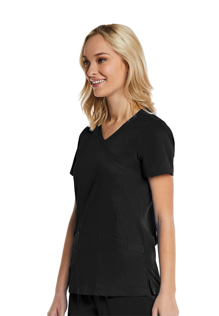 Elements® Women's Mock Wrap Patch Pocket 4-Way Stretch Scrub Top