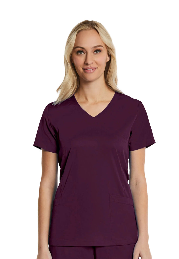 Elements® Women's Mock Wrap Patch Pocket 4-Way Stretch Scrub Top