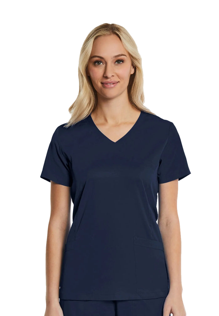 Elements® Women's Mock Wrap Patch Pocket 4-Way Stretch Scrub Top