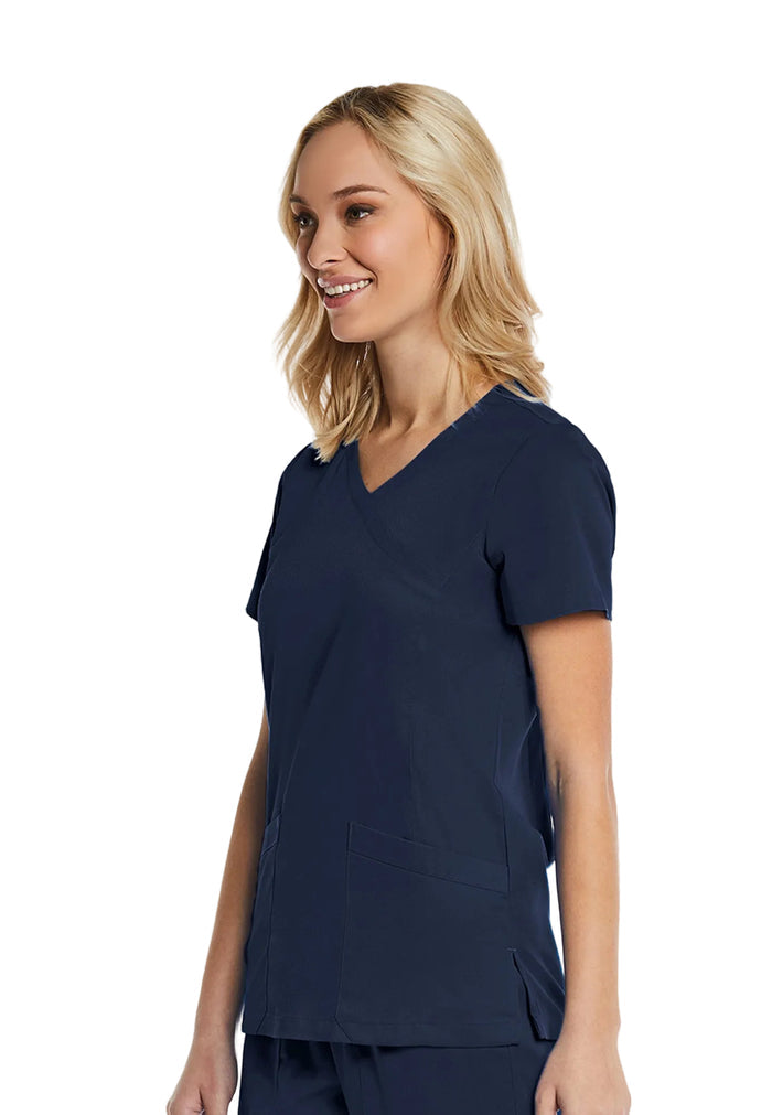 Elements® Women's Mock Wrap Patch Pocket 4-Way Stretch Scrub Top