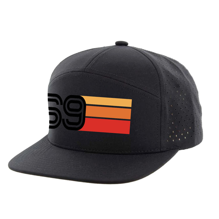 Eliminator Boats 69 Vibes Hydro Performance Snapback Flat Bill Hat - Black/Red/Orange/Yellow