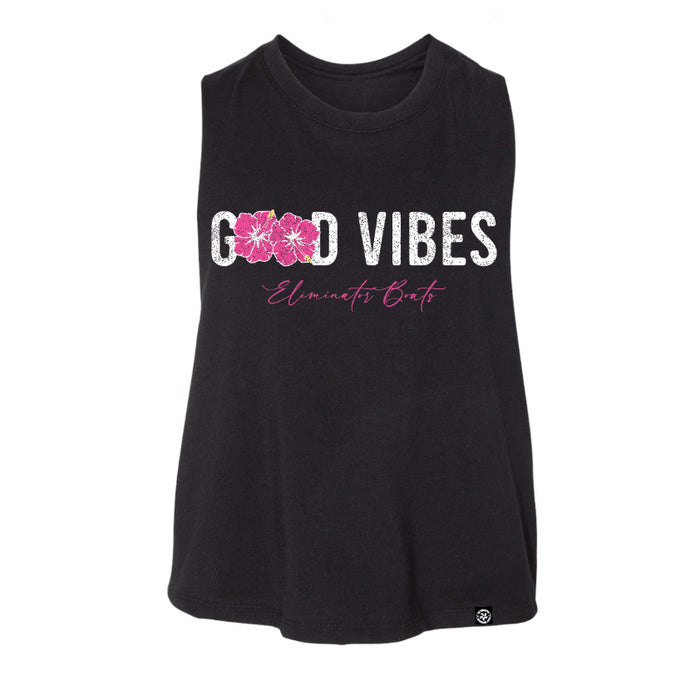 Eliminator Boats Good Vibes – Women’s Racerback Crop Tank - Black/Pink