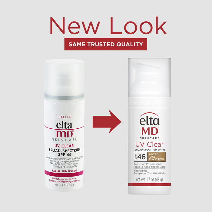 EltaMD UV Clear Tinted SPF 46 bottle with new look packaging for sensitive skin