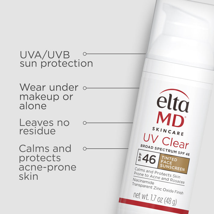 EltaMD UV Clear Tinted Broad-Spectrum SPF 46 sunscreen bottle with UVA/UVB protection