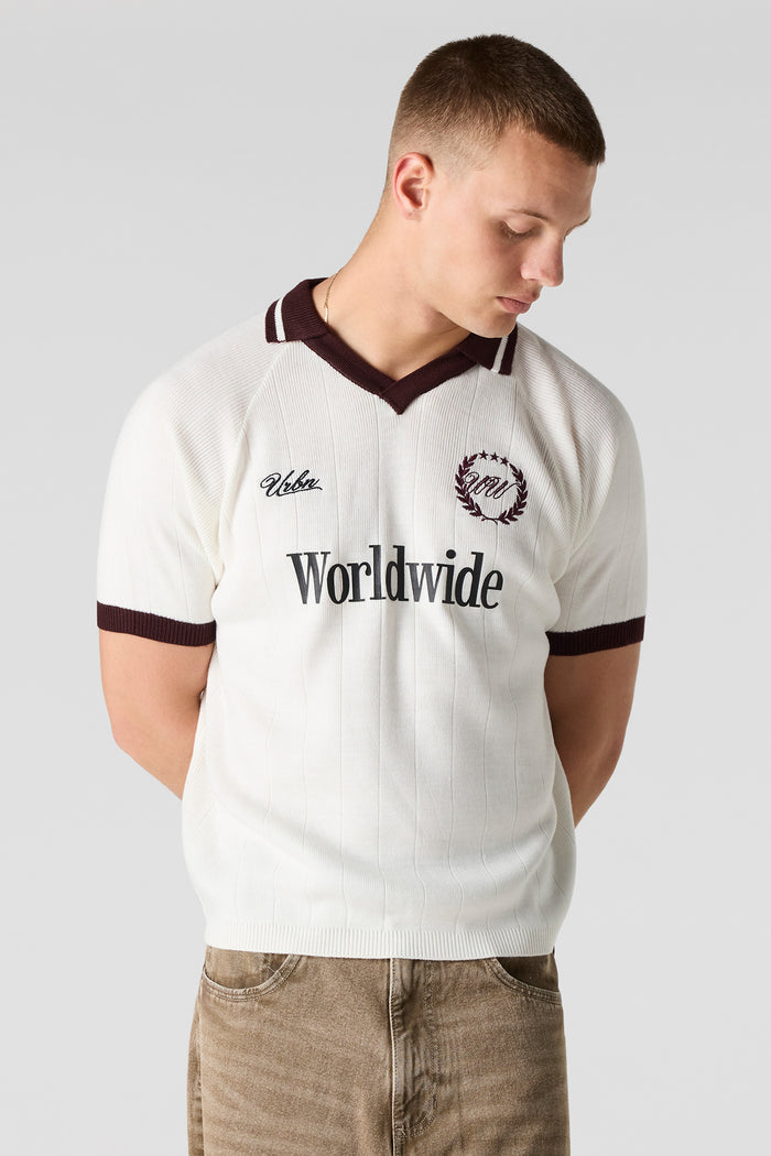 Embroidered Knit Collared Top