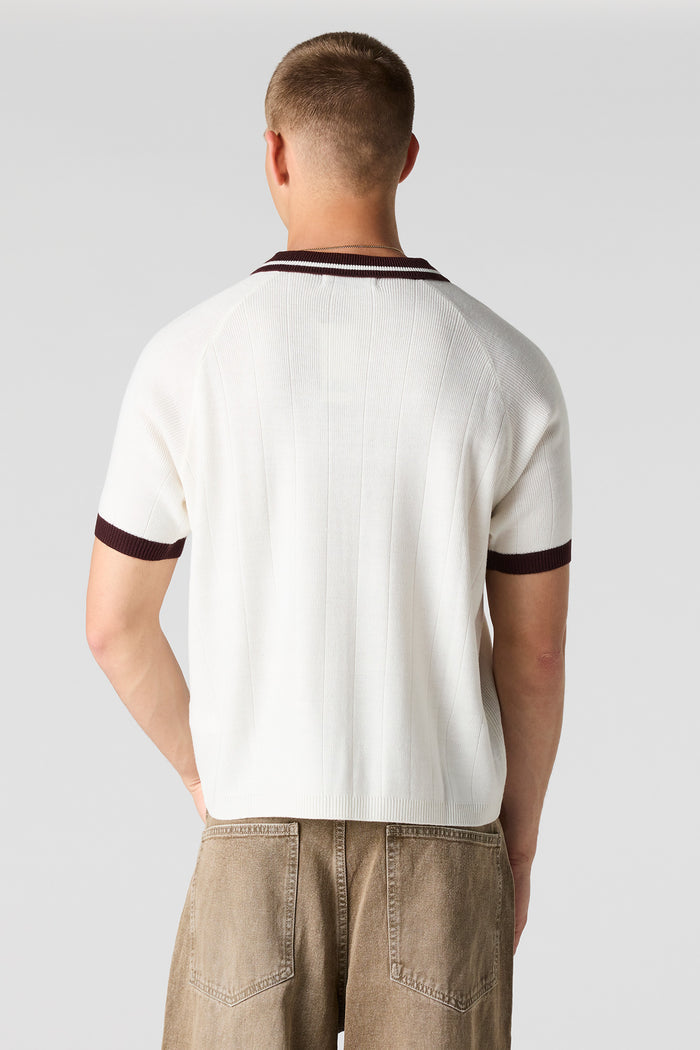 Embroidered Knit Collared Top