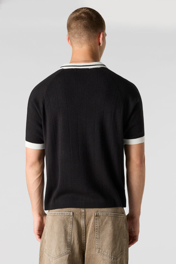 Embroidered Knit Collared Top