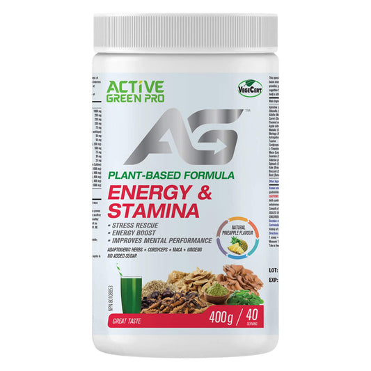 Container of Active Greens Pro Energy & Stamina Natural Pineapple Flavour 400g