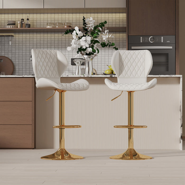 Fauteuil pivotant rembourré Tierone à hauteur réglable avec structure en métal, velours beige moderne (lot de 2)