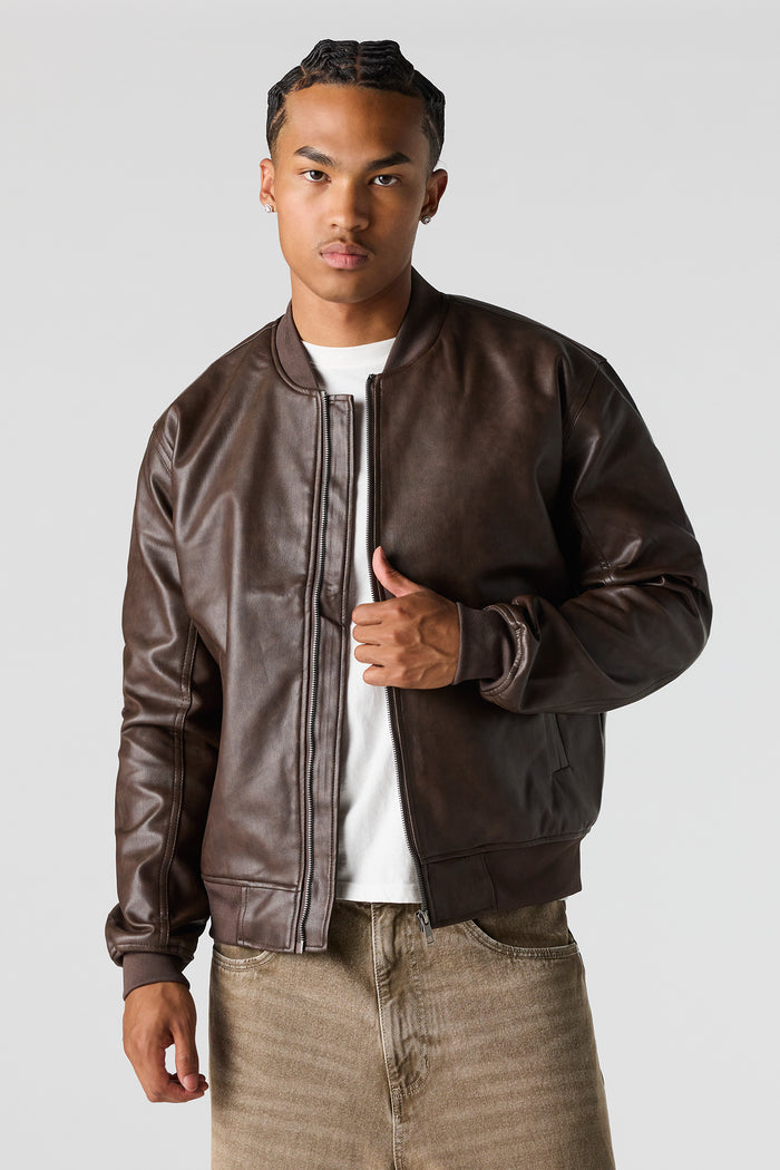 Faux Leather Bomber Jacket